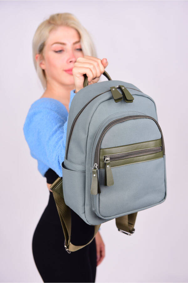 Women's Backpack with Double Compartments and Leather Detail - 4