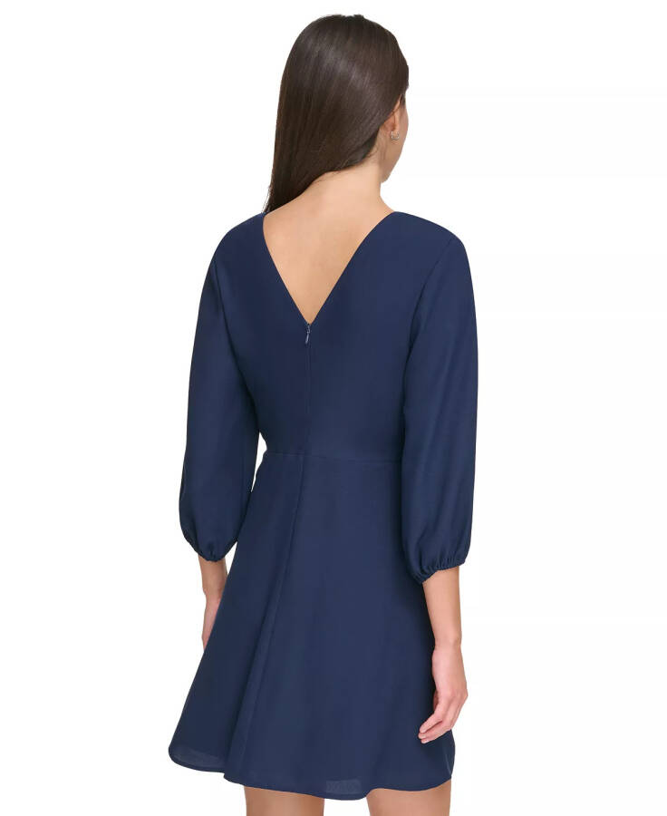 Women's Balloon-Sleeve Twist-Front V-Neck Dress Navy - 2