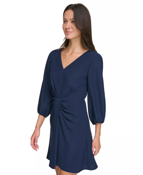 Women's Balloon-Sleeve Twist-Front V-Neck Dress Navy - 3