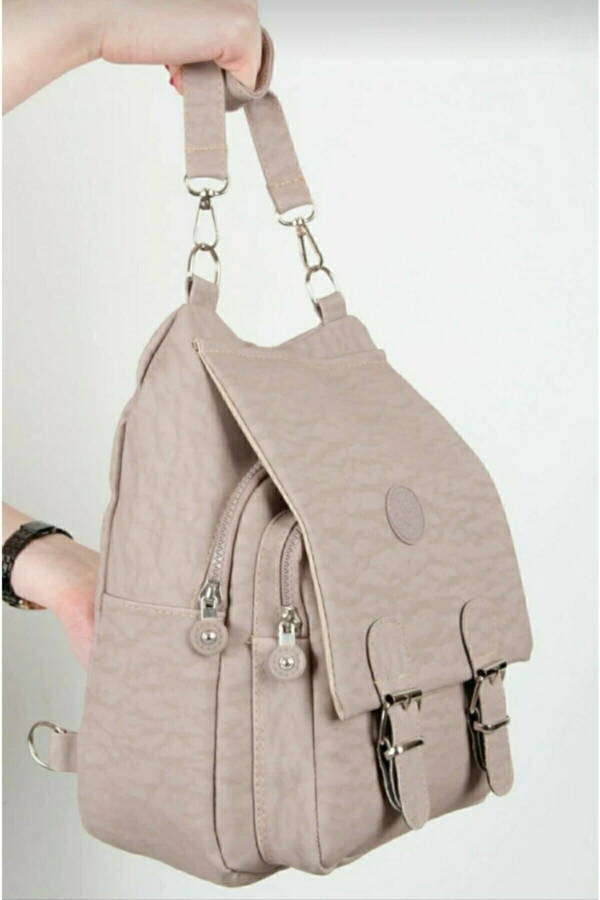 Women's Beige Kipling Fabric Women's Shoulder and Backpack - 3