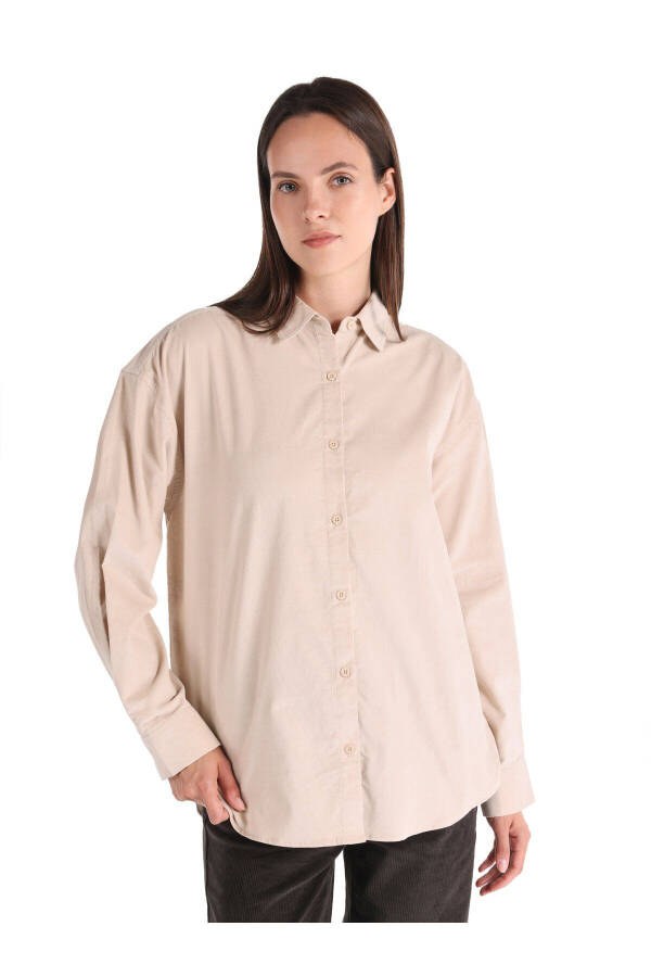 Women's beige, long-sleeved, regular fit shirt - 1