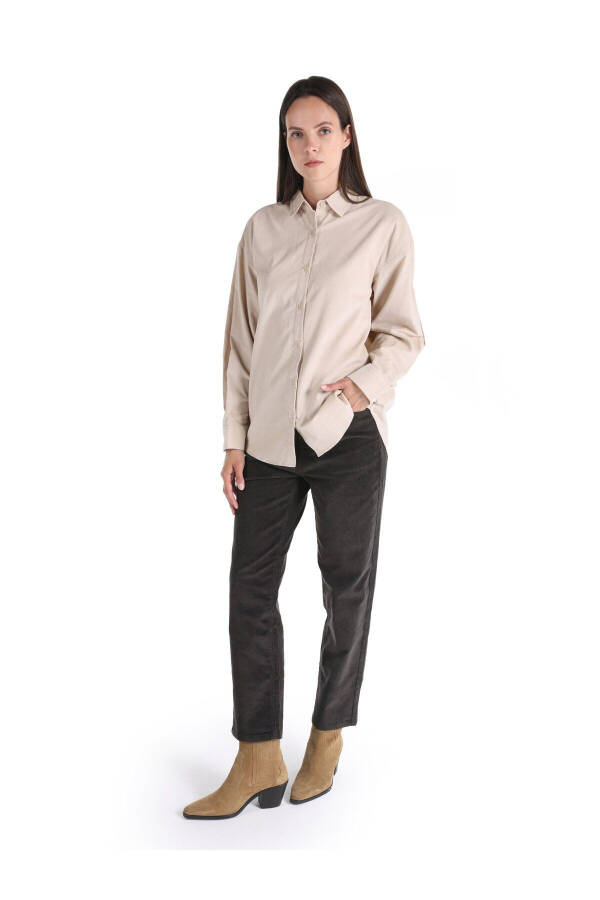 Women's beige, long-sleeved, regular fit shirt - 3