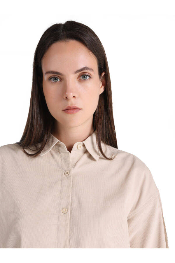 Women's beige, long-sleeved, regular fit shirt - 4