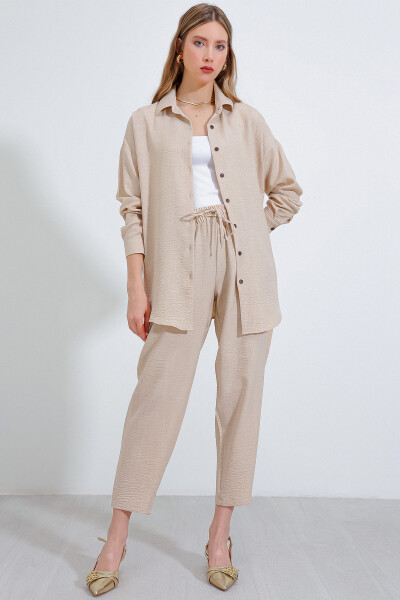 Women's Beige Oversized Linen Jumpsuit 6622 - 16