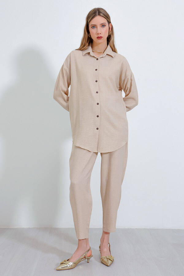 Women's Beige Oversized Linen Jumpsuit 6622 - 17