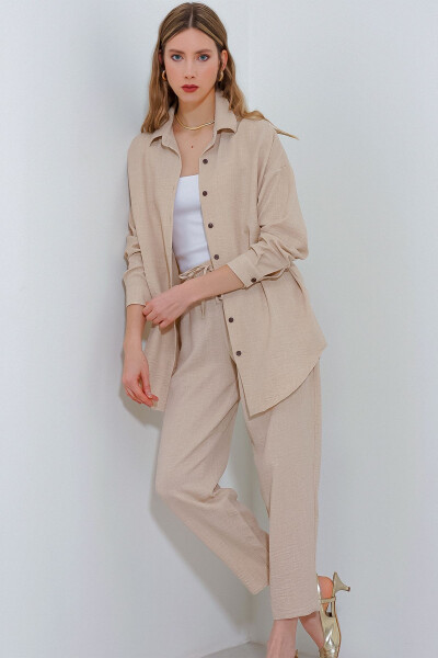 Women's Beige Oversized Linen Jumpsuit 6622 - 18