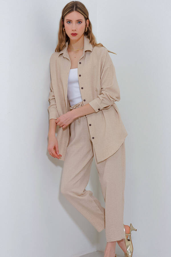 Women's Beige Oversized Linen Jumpsuit 6622 - 12