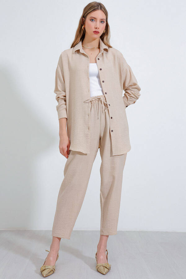 Women's Beige Oversized Linen Jumpsuit 6622 - 1