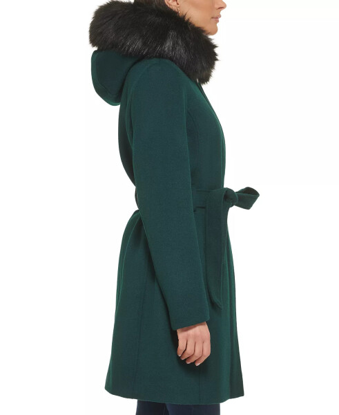 Women's Belted Faux-Fur-Trim Hooded Coat Forest - 3