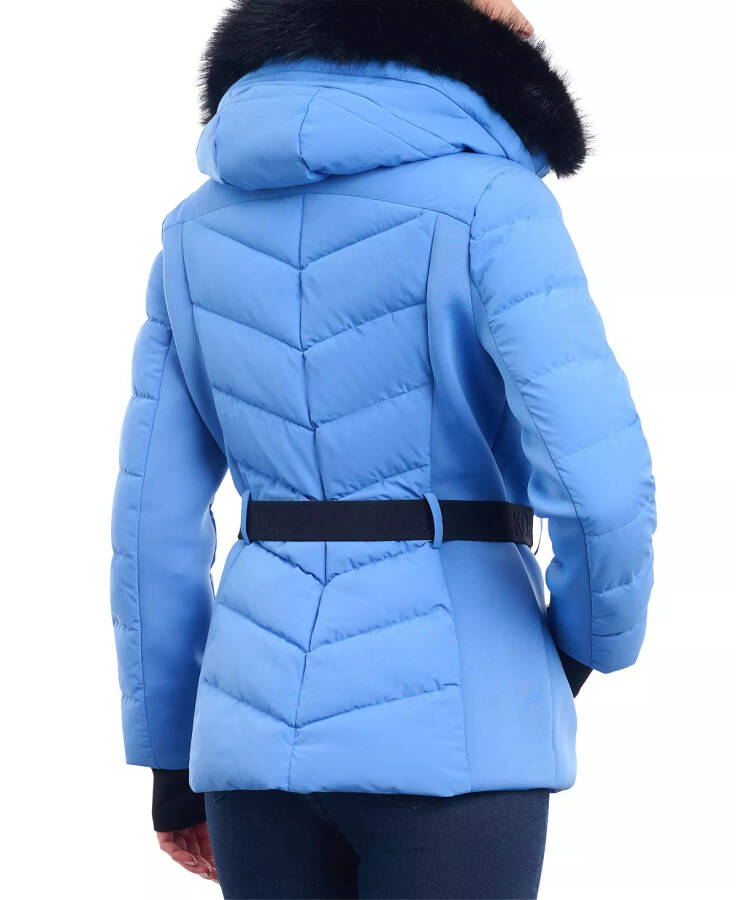 Women's Belted Faux-Fur-Trim Hooded Puffer Coat Crew Blue - 2