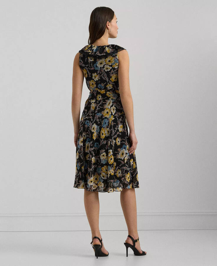 Women's Belted Floral A-Line Dress Black - 2