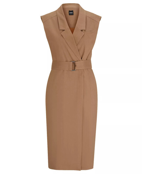 Women's Belted Wrap Dress Medium Beige - 3