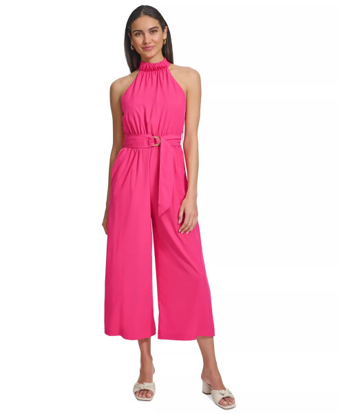 Women's Belter Halter-Neck Straight-Leg Jumpsuit Hibiscus - 1