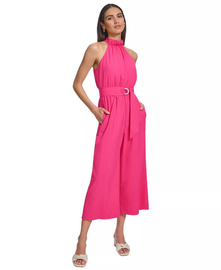 Women's Belter Halter-Neck Straight-Leg Jumpsuit Hibiscus - 2