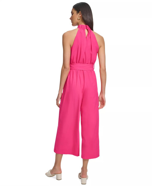 Women's Belter Halter-Neck Straight-Leg Jumpsuit Hibiscus - 3