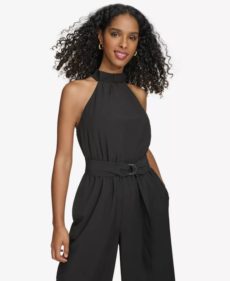 Women's Belter Halter-Neck Straight-Leg Jumpsuit Hibiscus - 8