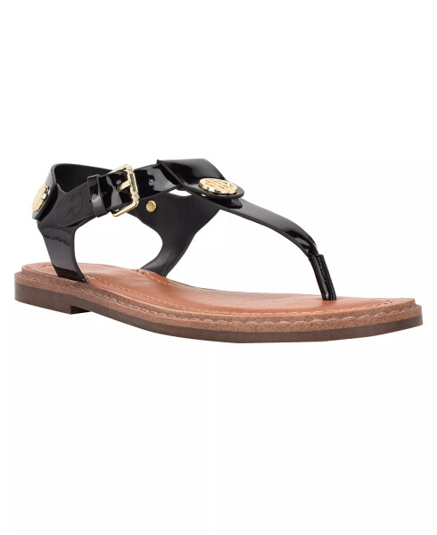 Women's Bennia Thong Flat Sandals Black Patent - 1