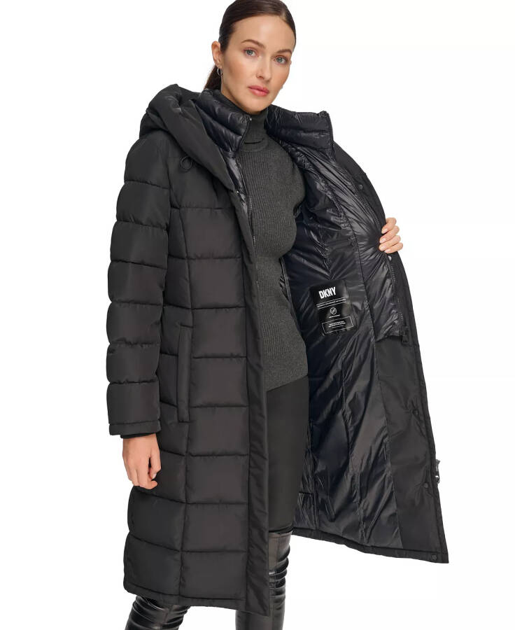 Women's Bibbed Hooded Puffer Coat Black - 3