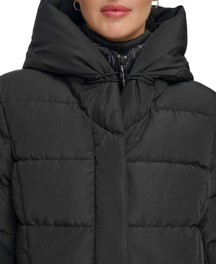 Women's Bibbed Hooded Puffer Coat Black - 4