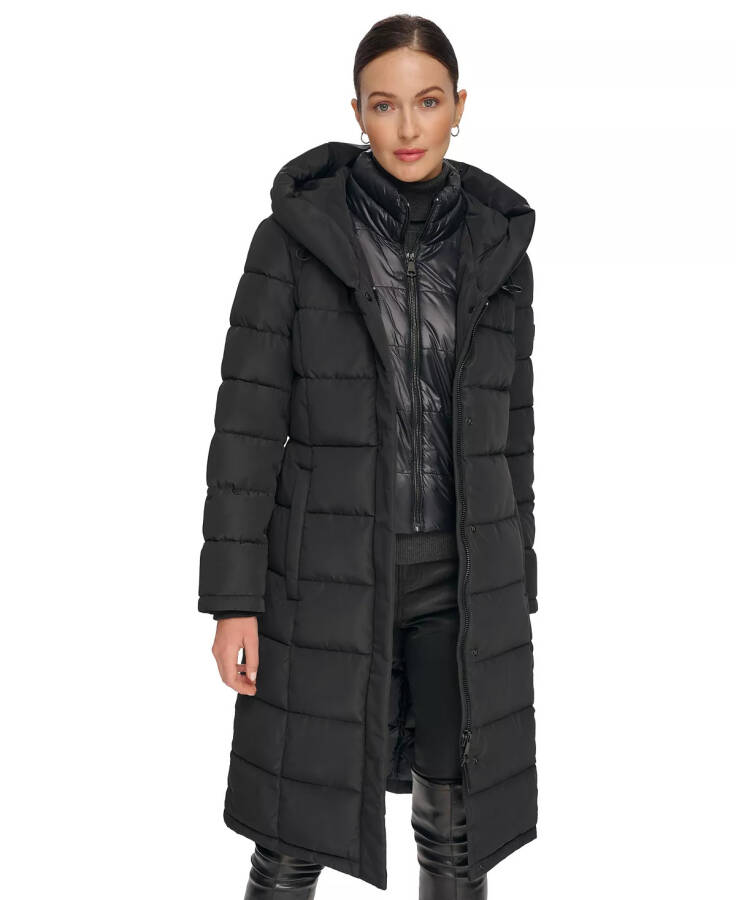 Women's Bibbed Hooded Puffer Coat Black - 5