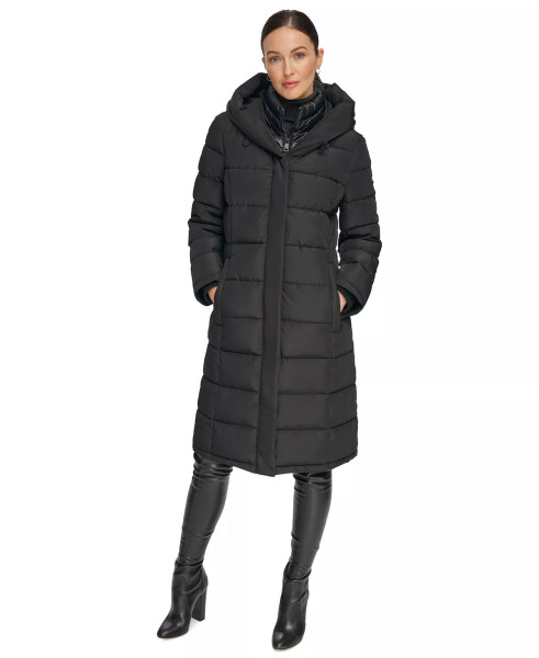 Women's Bibbed Hooded Puffer Coat Black - 6