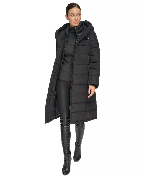 Women's Bibbed Hooded Puffer Coat Black - 7