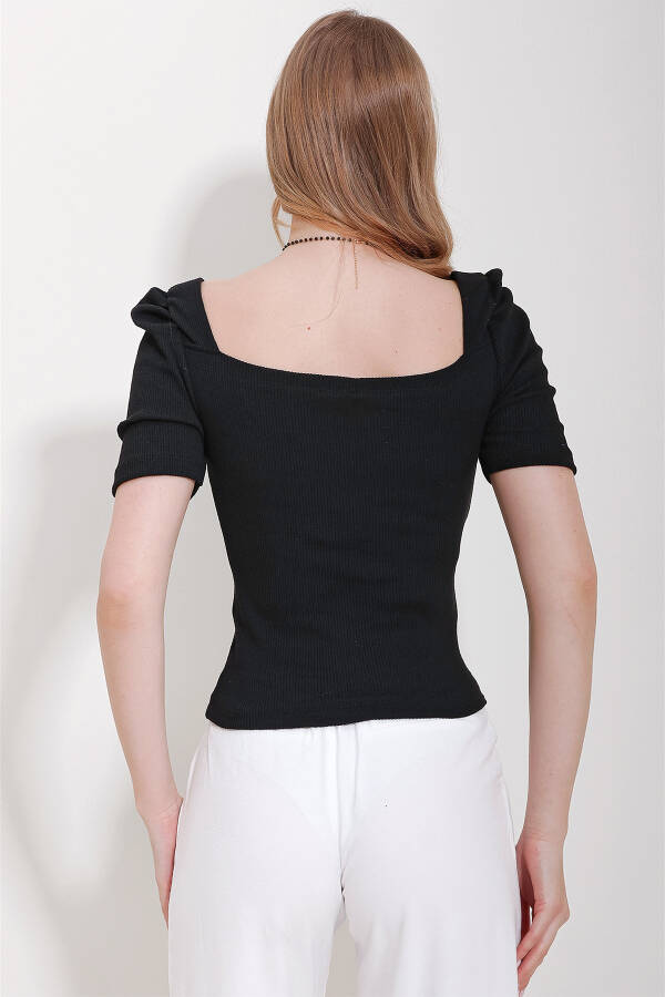 Women's Black and White Square Neck 2-Pack Princess Sleeve Regular Fit Blouse ALC-X8605-TK - 2