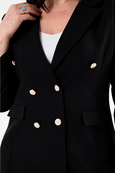 Women's Black Blazer Jacket with Belt Pockets and Wide Leg Trousers Plus Size Suit - 4