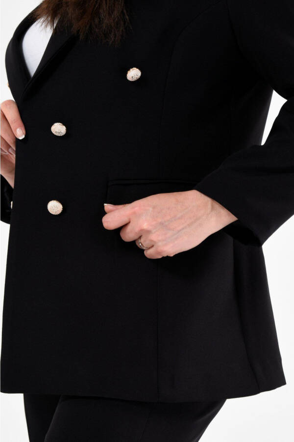 Women's Black Blazer Jacket with Belt Pockets and Wide Leg Trousers Plus Size Suit - 5