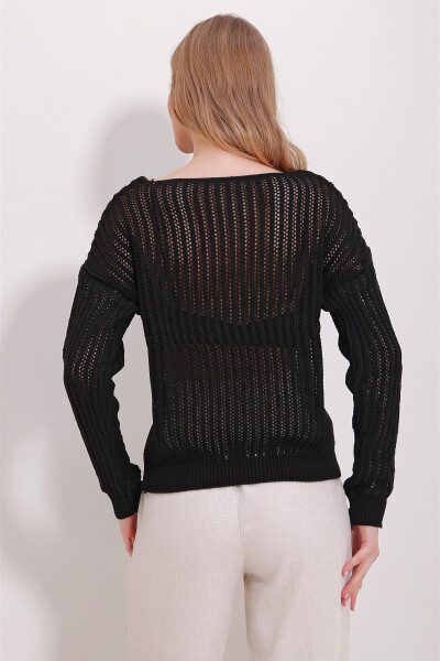 Women's Black Boat Neck Lace Knit Blouse ALC-X11510 - 6