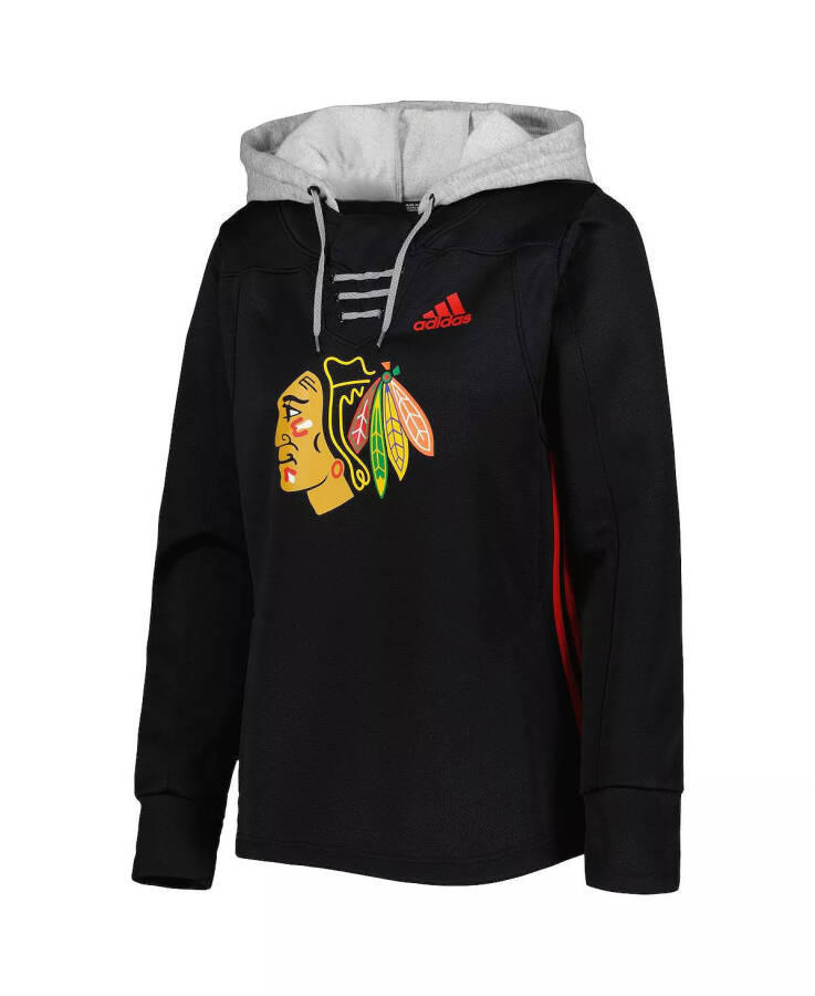 Women's Black Chicago Blackhawks Skate Lace Team Pullover Hoodie Black - 2