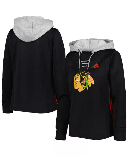 Women's Black Chicago Blackhawks Skate Lace Team Pullover Hoodie Black - 3