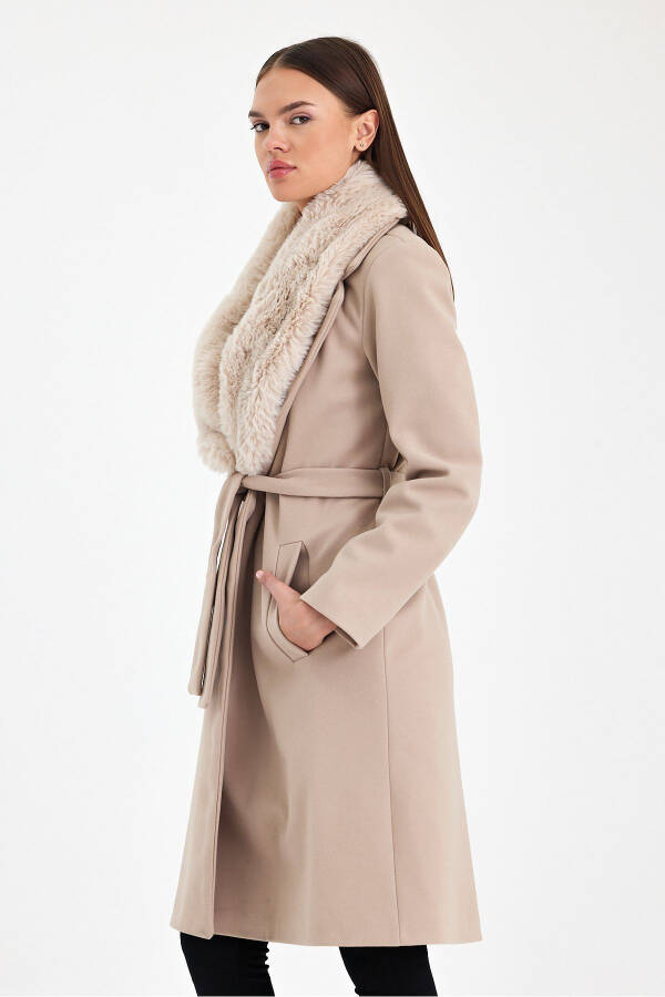 Women's black collar cashmere coat - 5