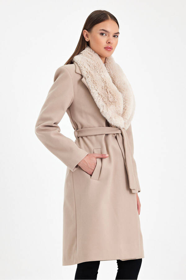 Women's black collar cashmere coat - 6