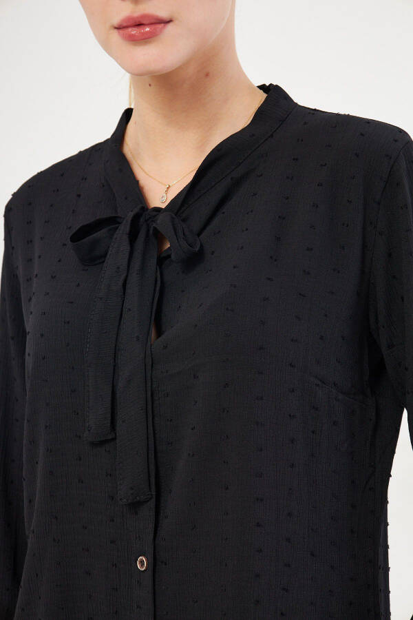 Women's Black Collar Tie-Up Patterned Shirt Arm-20K001150 - 2