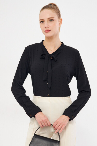 Women's Black Collar Tie-Up Patterned Shirt Arm-20K001150 - 3