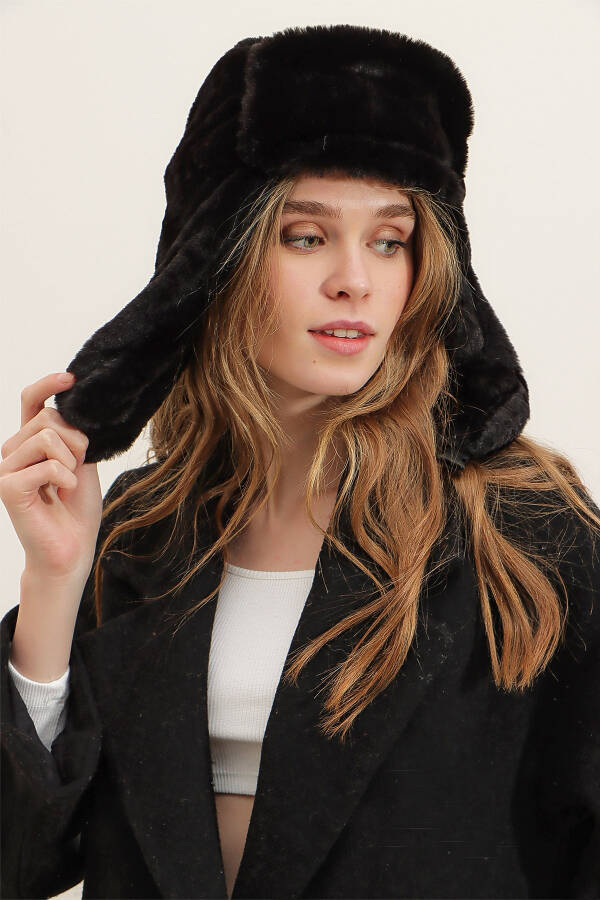 Women's Black Faux Fur Earflap Hat ALC-A2469 - 3