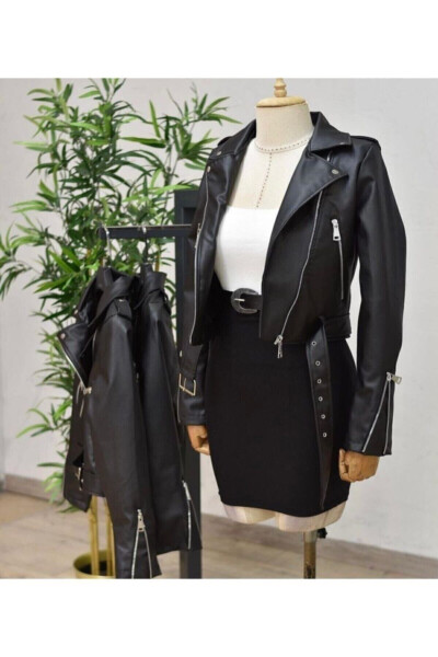 Women's Black Faux Leather Jacket - 7