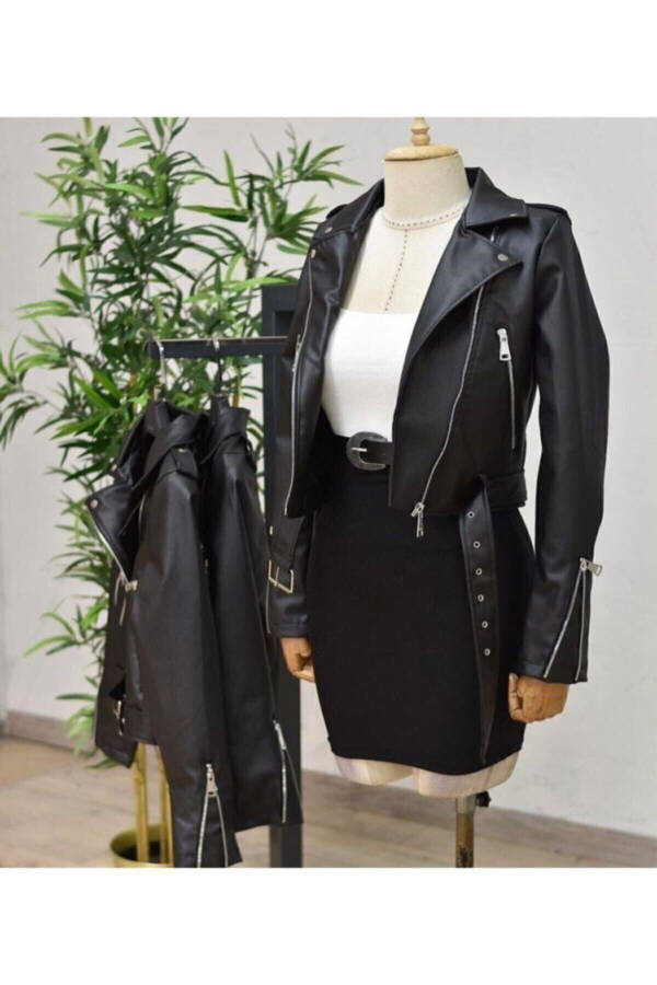 Women's Black Faux Leather Jacket - 5