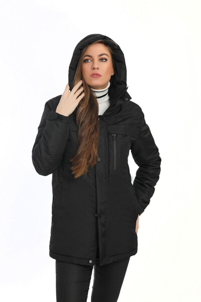 Women's Black Fleece Lined Waterproof Windproof Hooded Winter Coat & Jacket & Parka - 9