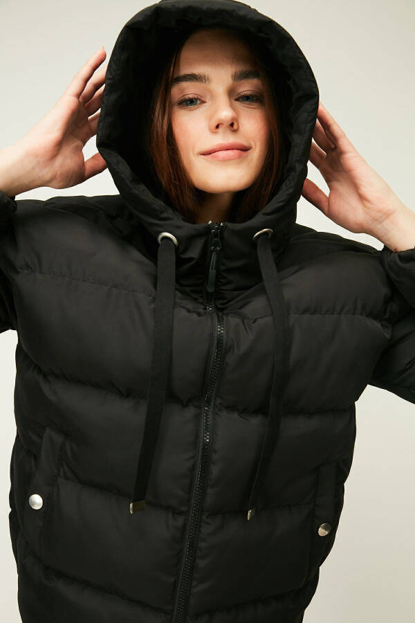 Women's Black Hooded Fleece-Lined Windproof Down Winter Jacket - 14