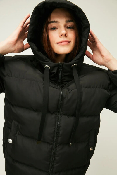 Women's Black Hooded Fleece-Lined Windproof Down Winter Jacket - 6