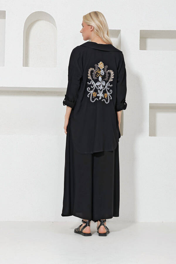 Women's Black Long Shirt and Loose Pants Set with Embroidery on the Back and Front ALC-X11915 - 6