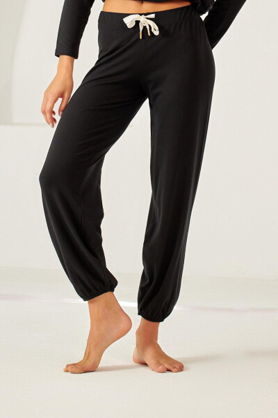 Women's Black Luxury Drawstring Jogger Pants - 1