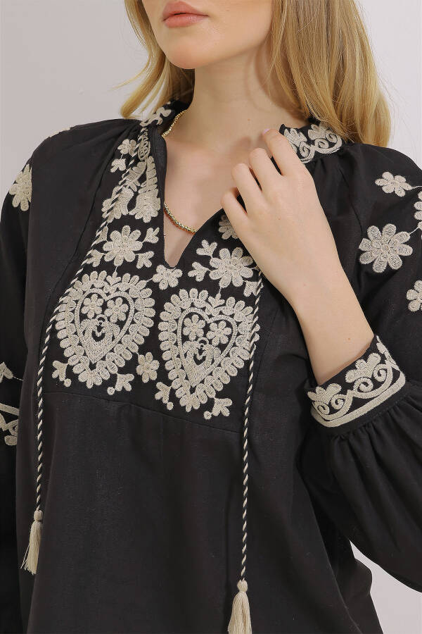 Women's Black Mandarin Collar Embroidered Woven Blouse ALC-X11447 - 5