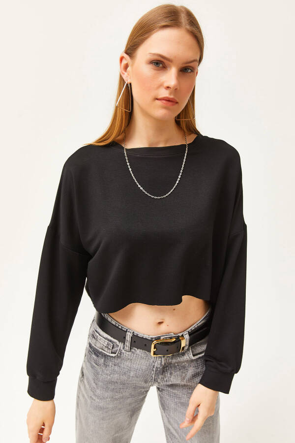 Women's Black Modal Brushed Soft Textured Batwing Crop T-Shirt TSH-19000776 - 1