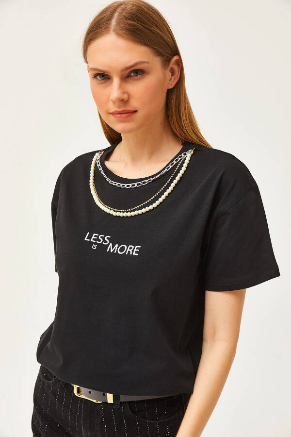 Women's Black Necklace Detail Relaxed Fit T-Shirt TSH-19000778 - 2