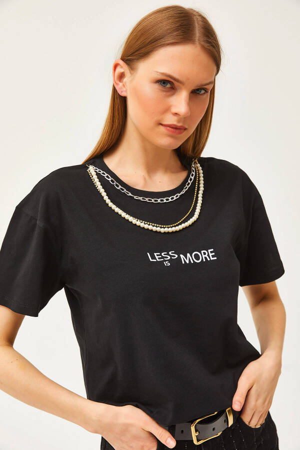 Women's Black Necklace Detail Relaxed Fit T-Shirt TSH-19000778 - 3