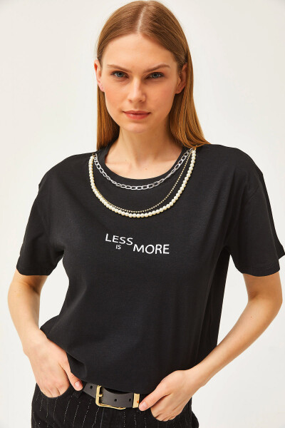 Women's Black Necklace Detail Relaxed Fit T-Shirt TSH-19000778 - 4