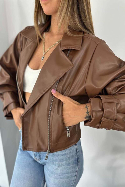 Women's Black Oversized Leather Jacket - 8